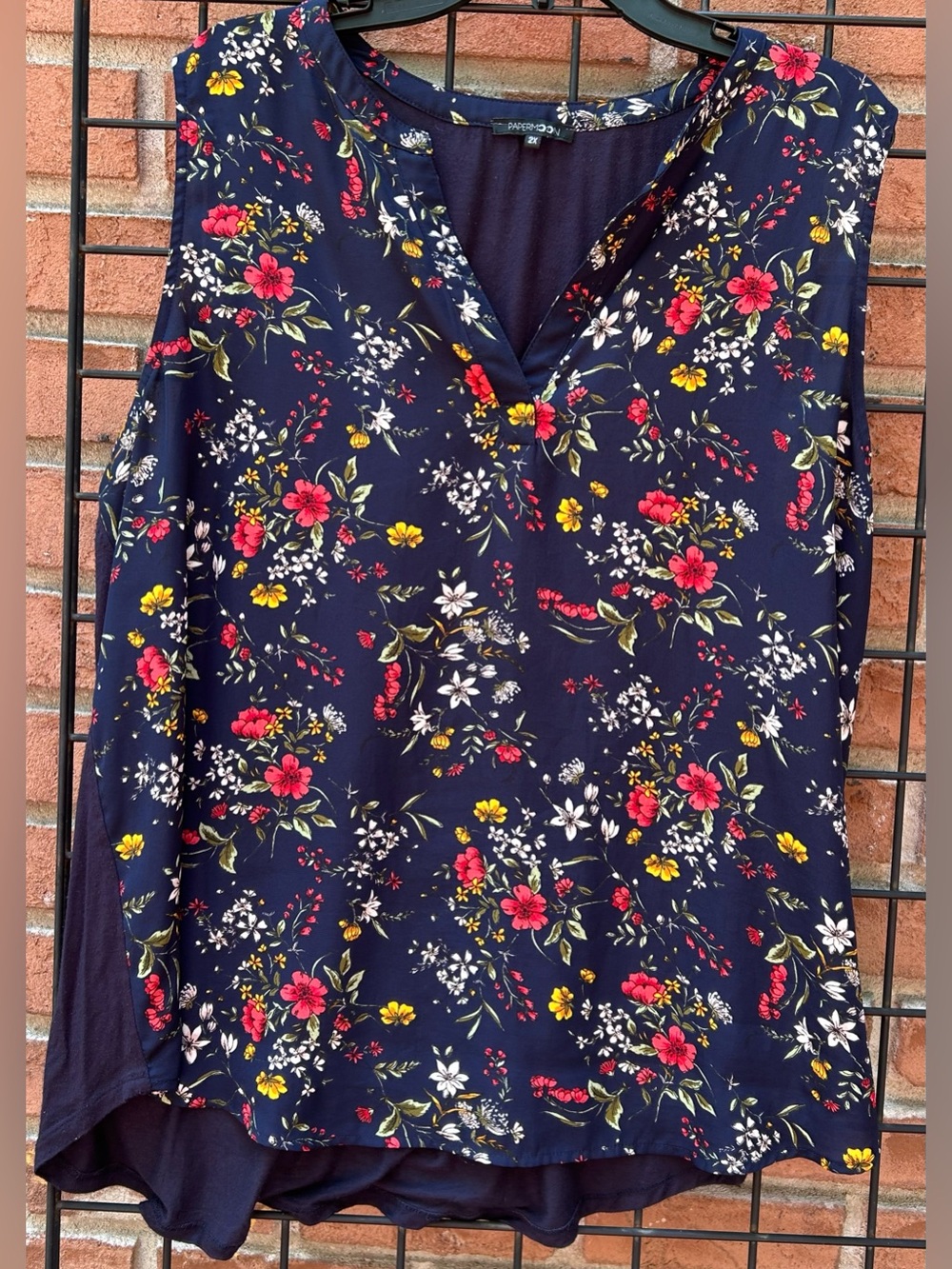 Papermoon Navy Floral V-Neck Sleeveless Camisole with Pink & Yellow Blooms